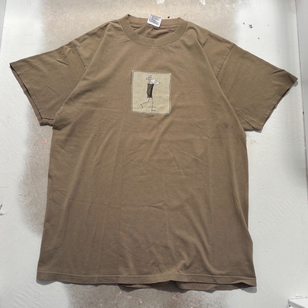 Vintage Tultex Golf Graphic T-Shirt Mens XL Tan Cotton Short Sleeve Tee 90s